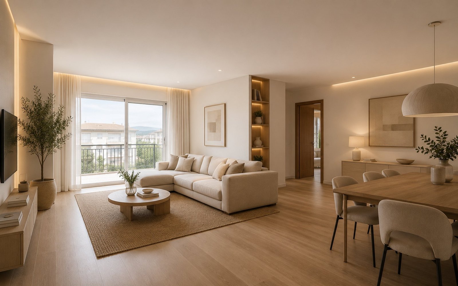 Salón de un piso clásico de Barcelona reformado, con luz natural y suelo de mosaico hidráulico restaurado